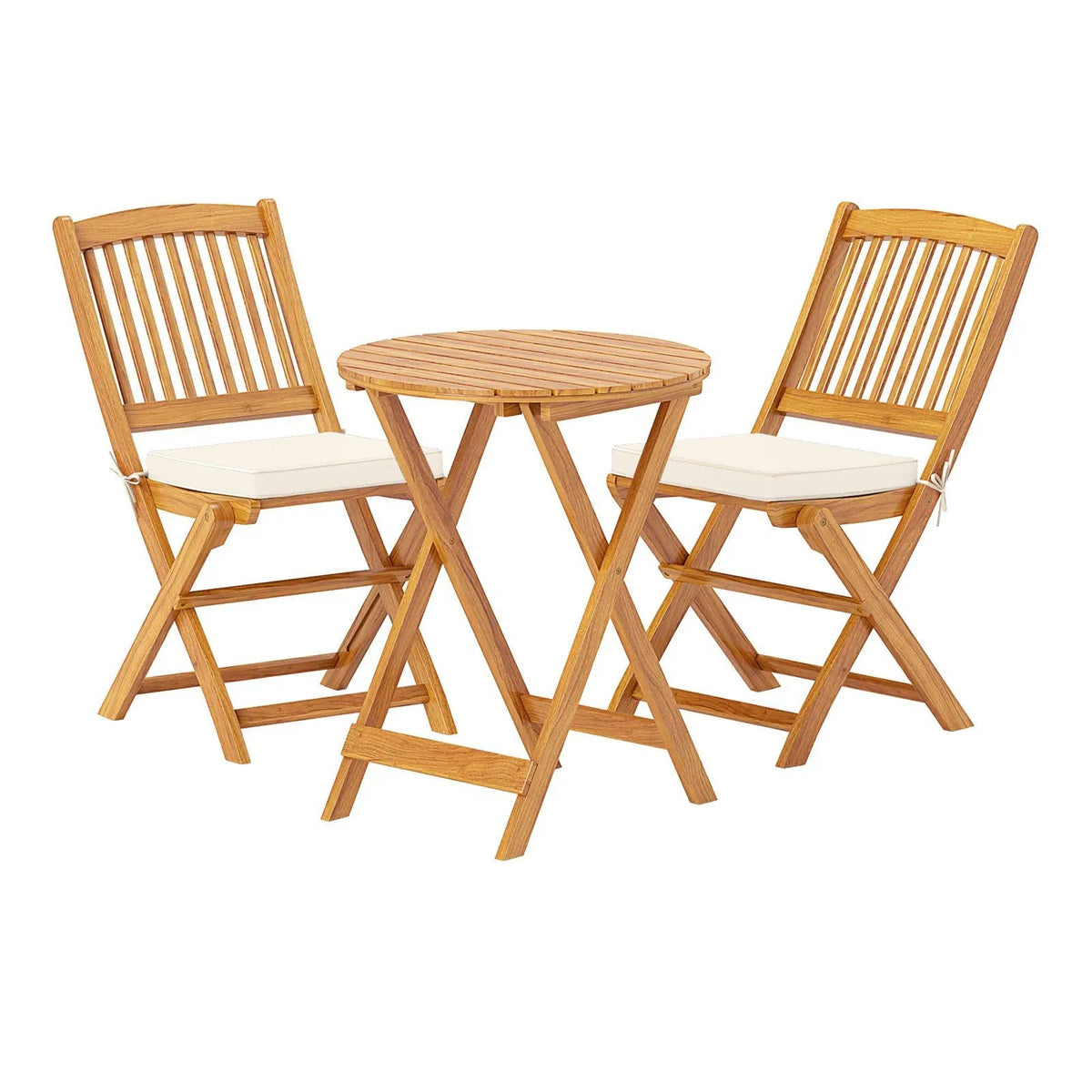 3 Pieces Acacia Wood Patio Folding Bistro Set with Soft Cushions, photo 3 of 9
