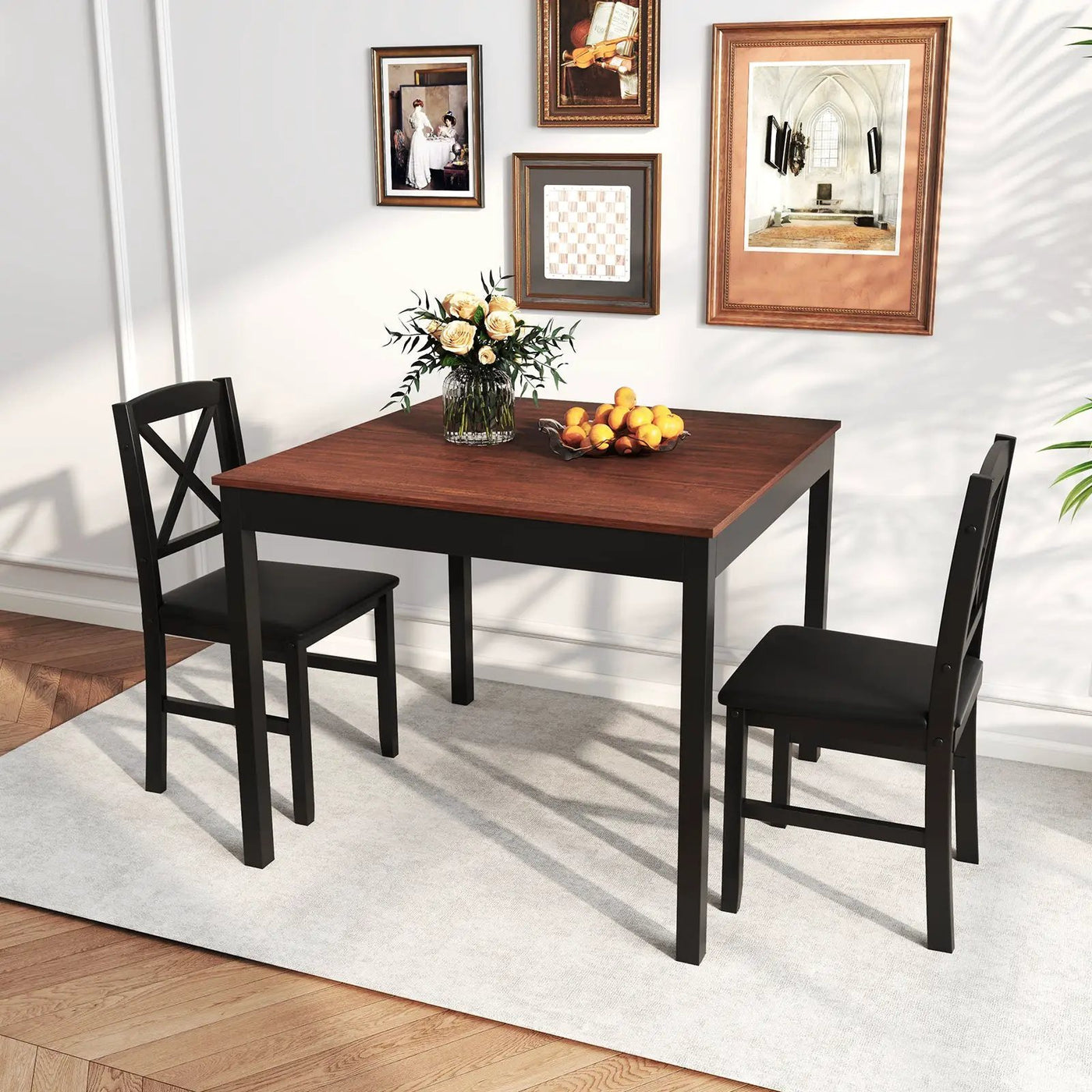 3-Piece Dining Table Set Wooden Square Kitchen Table for 2 People by DirectDeals