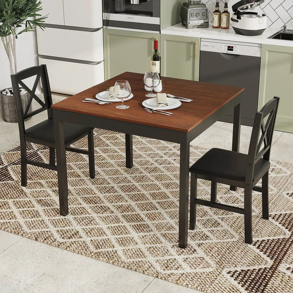 3-Piece Dining Table Set Wooden Square Kitchen Table for 2 People by DirectDeals