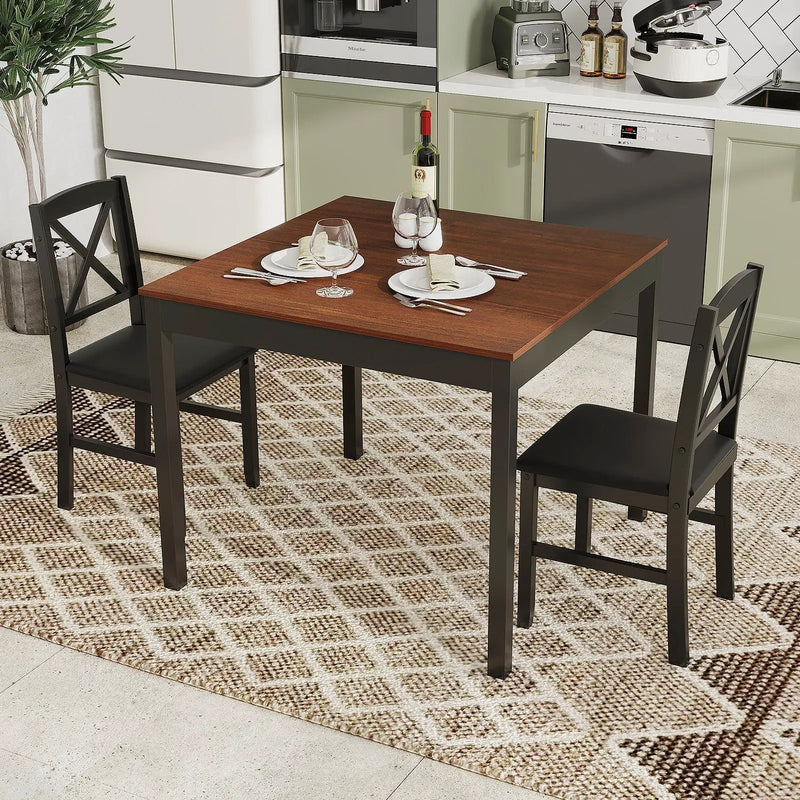 3-Piece Dining Table Set Wooden Square Kitchen Table for 2 People by DirectDeals