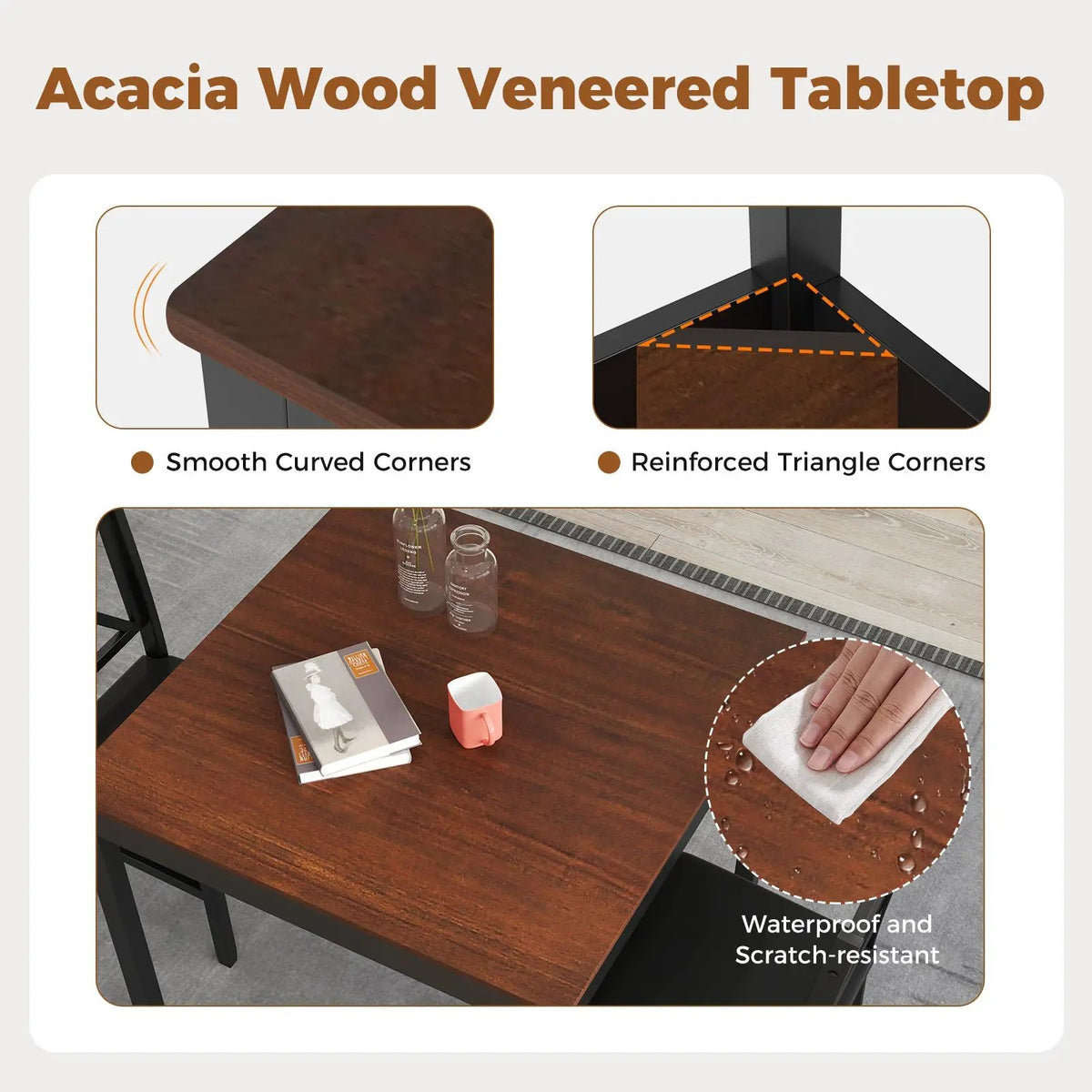 3-Piece Dining Table Set Wooden Square Kitchen Table for 2 People by DirectDeals