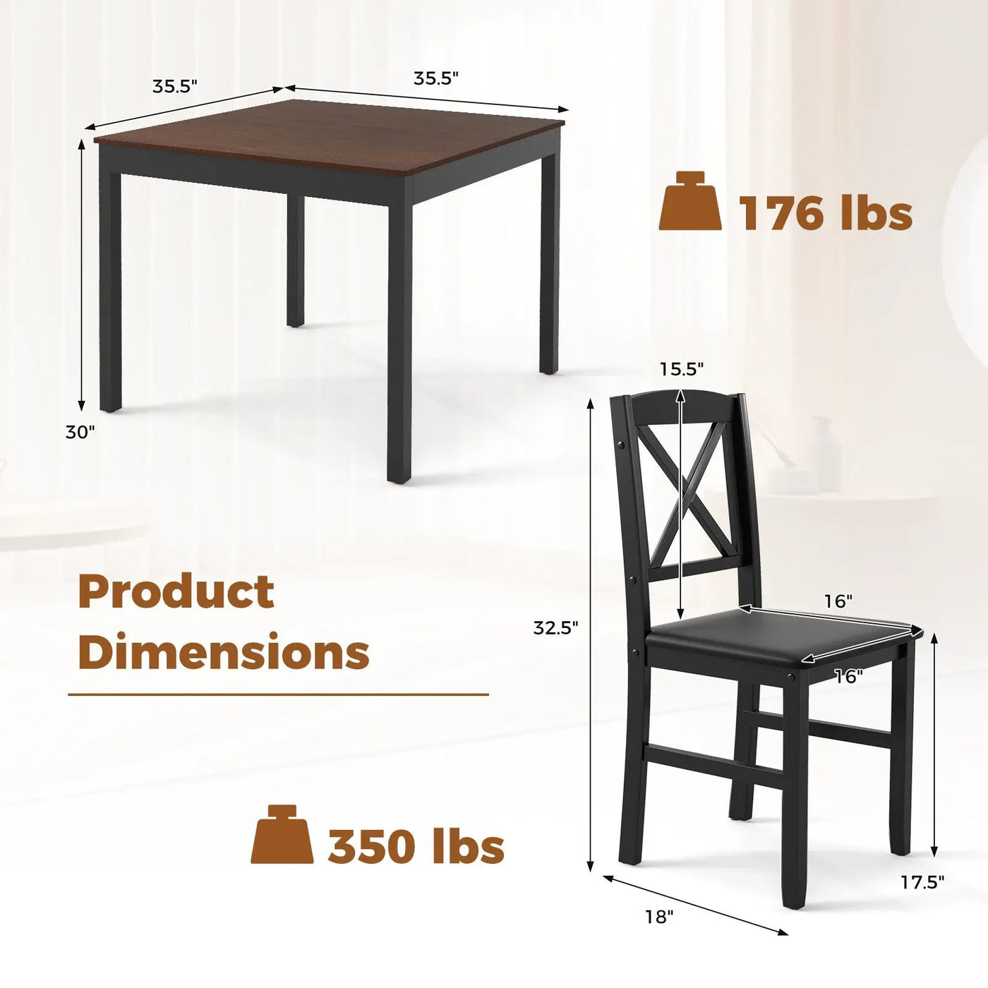 3-Piece Dining Table Set Wooden Square Kitchen Table for 2 People by DirectDeals