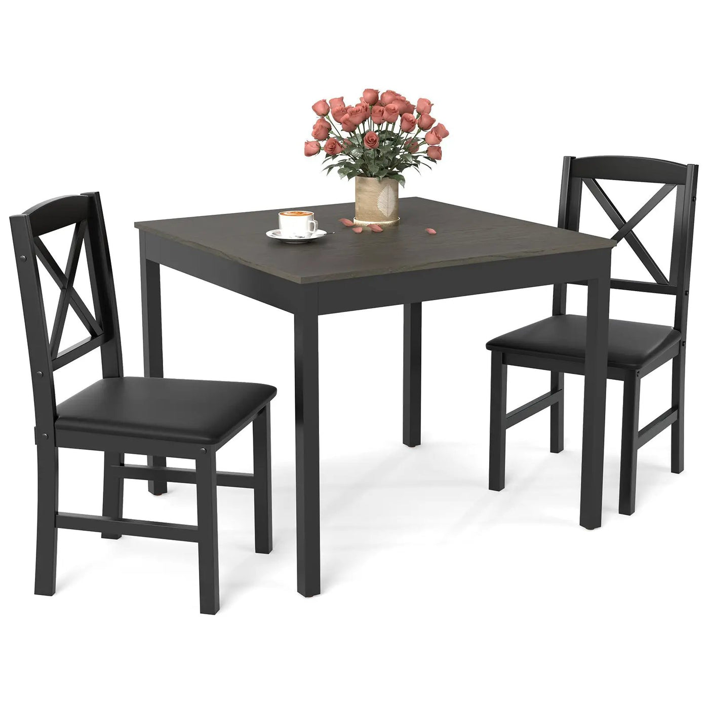 3-Piece Dining Table Set Wooden Square Kitchen Table for 2 People by DirectDeals