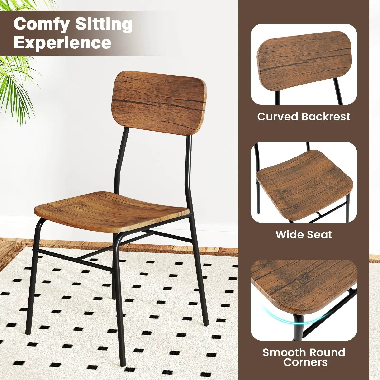 3 Piece Dining Table Set for 2 Wood Square Table with Metal Frame-Brown by DirectDeals