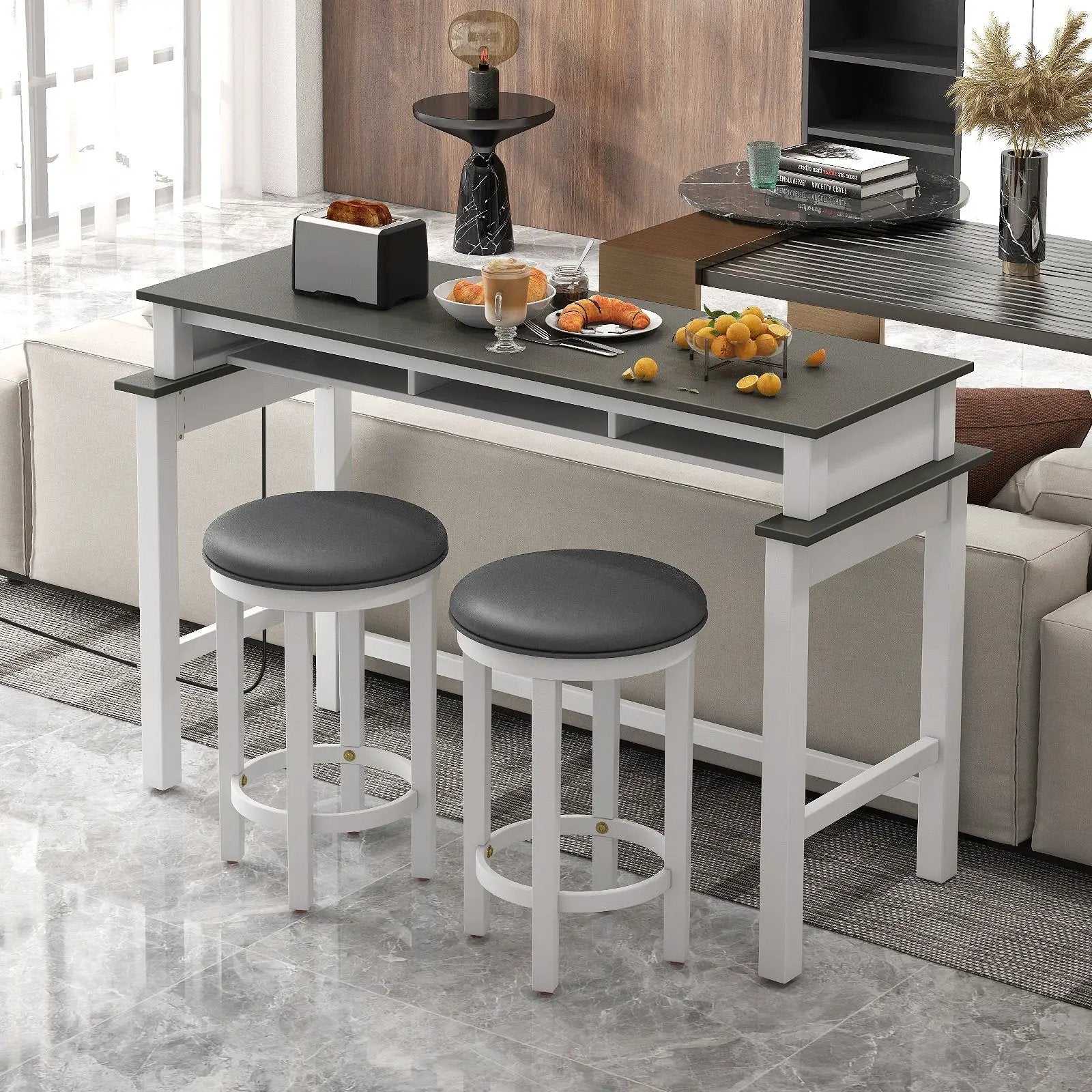3-Piece Home Bar Set with 2 Upholstered Bar Stools Outlets and USB Ports by DirectDeals
