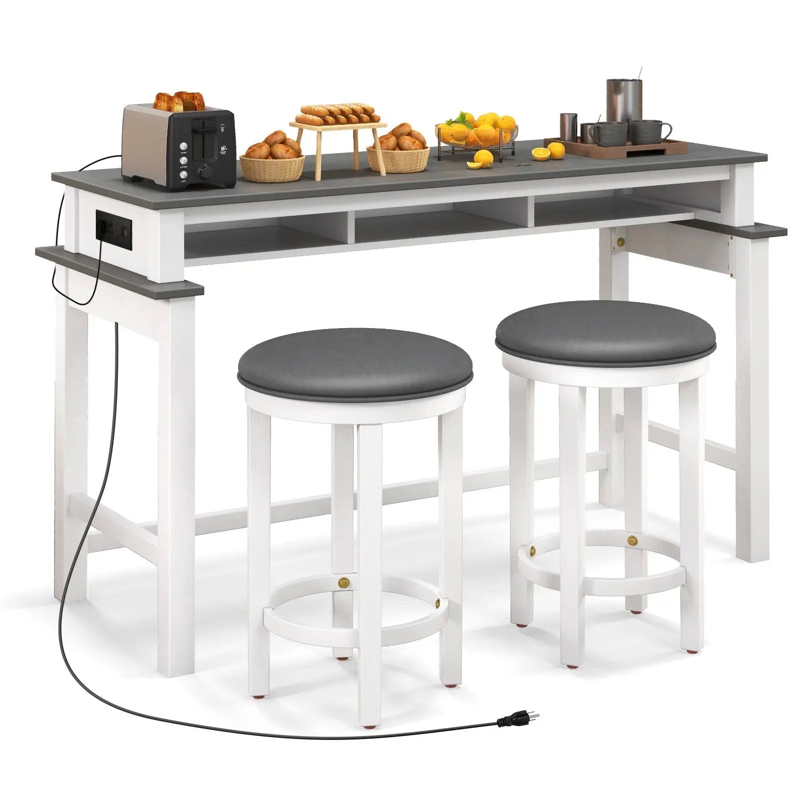 3-Piece Home Bar Set with 2 Upholstered Bar Stools Outlets and USB Ports by DirectDeals