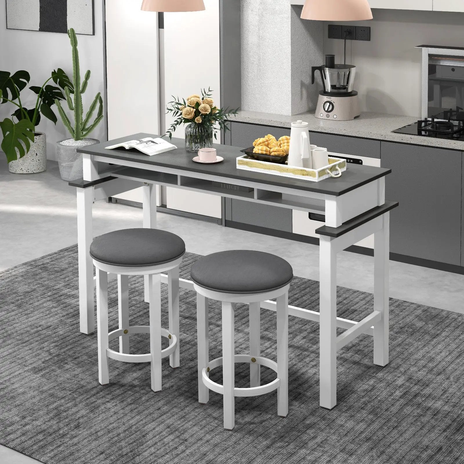 3-Piece Home Bar Set with 2 Upholstered Bar Stools Outlets and USB Ports by DirectDeals