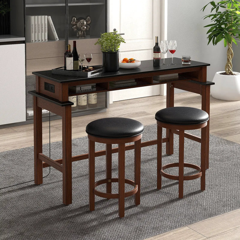 3-Piece Home Bar Set with 2 Upholstered Bar Stools Outlets and USB Ports by DirectDeals
