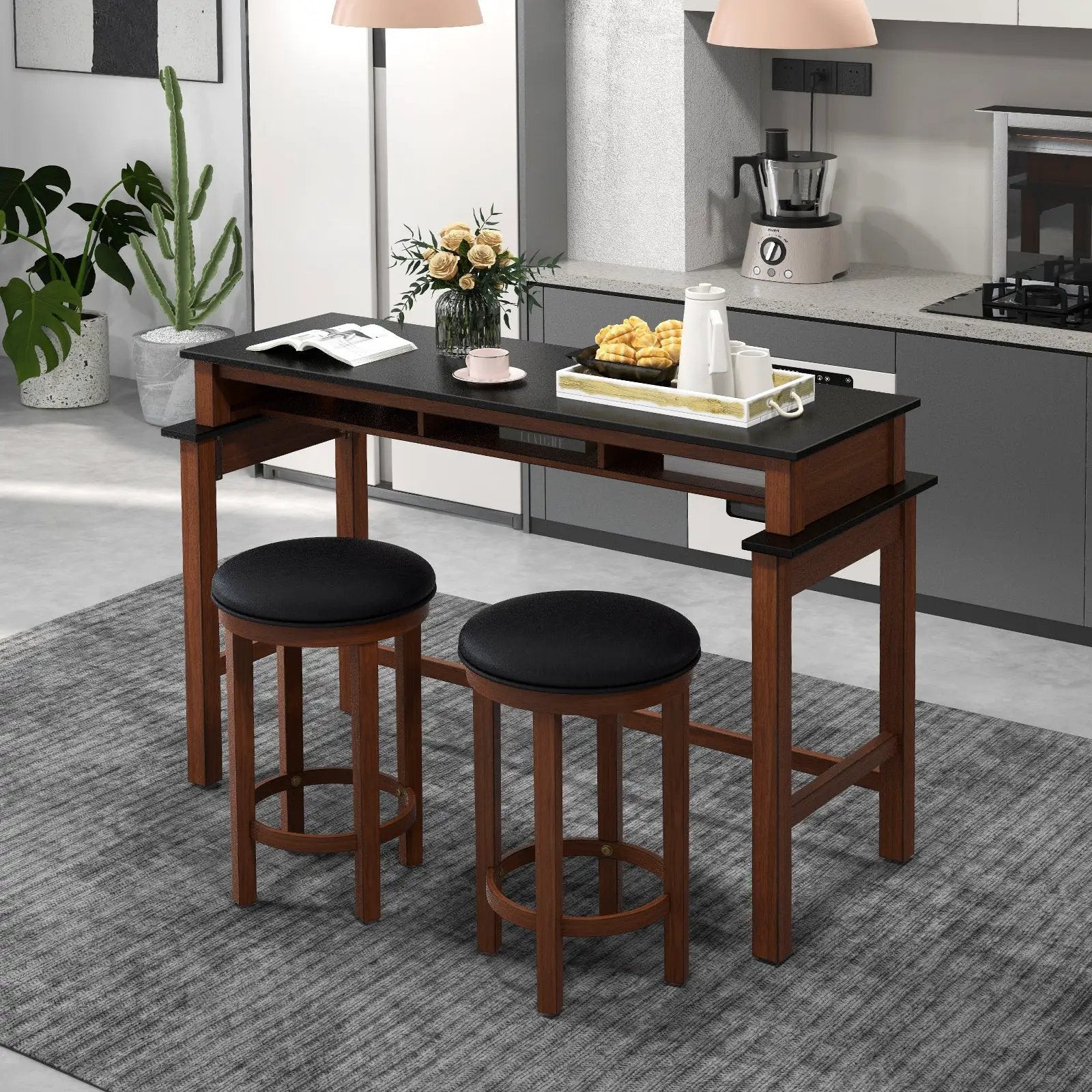 3-Piece Home Bar Set with 2 Upholstered Bar Stools Outlets and USB Ports by DirectDeals
