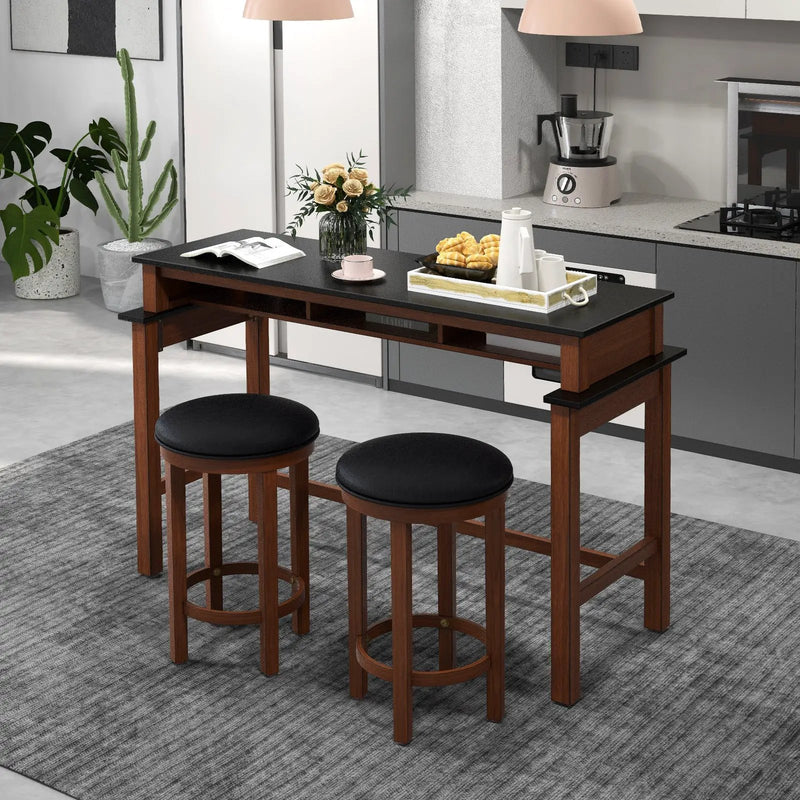 3-Piece Home Bar Set with 2 Upholstered Bar Stools Outlets and USB Ports by DirectDeals