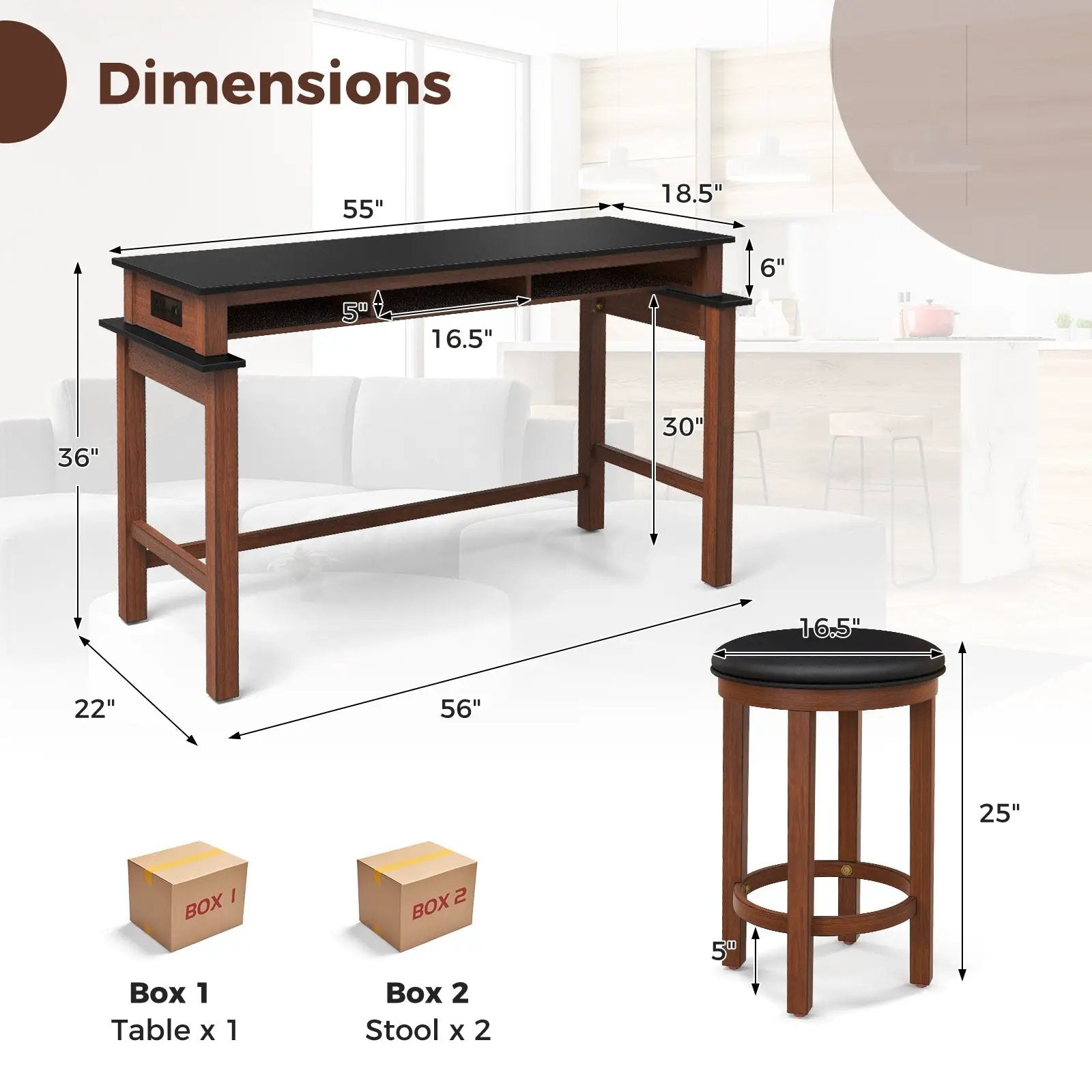 3-Piece Home Bar Set with 2 Upholstered Bar Stools Outlets and USB Ports by DirectDeals