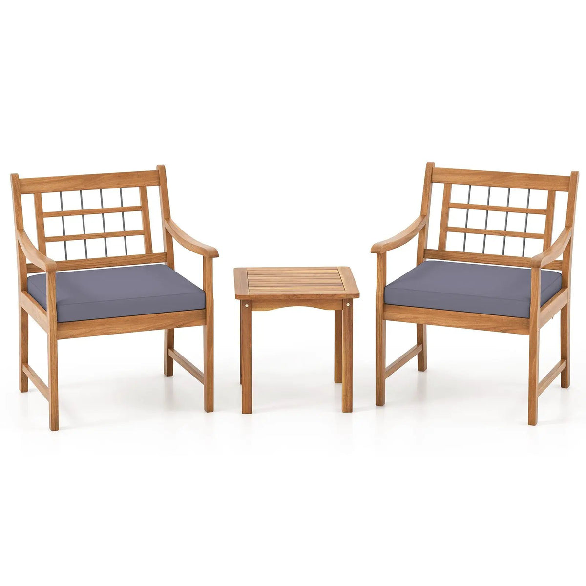 3 Piece Wood Patio Furniture Set with Seat Cushions and Acacia Wood Frame, photo 3 of 10
