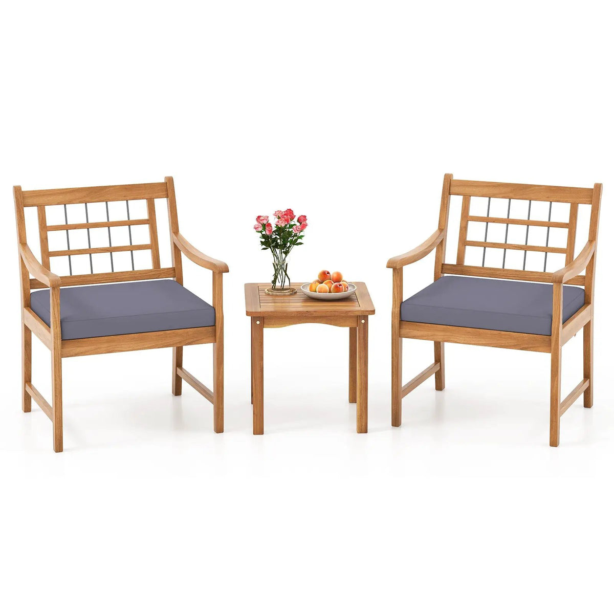 3 Piece Wood Patio Furniture Set with Seat Cushions and Acacia Wood Frame, photo 4 of 10