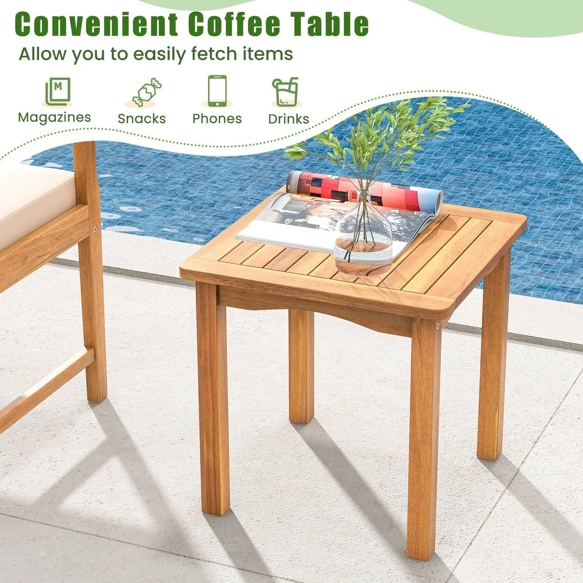 3 Piece Wood Patio Furniture Set with Seat Cushions and Acacia Wood Frame, photo 7 of 10