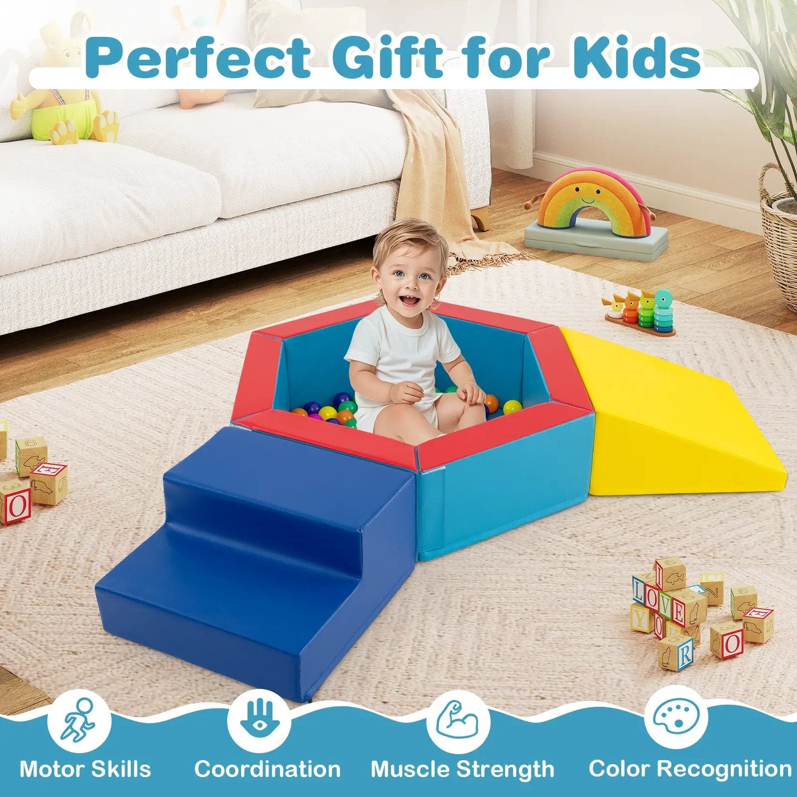 3-Piece Baby Foam Climbing Blocks Climb and Crawl Set with 100 Ocean Balls by DirectDeals