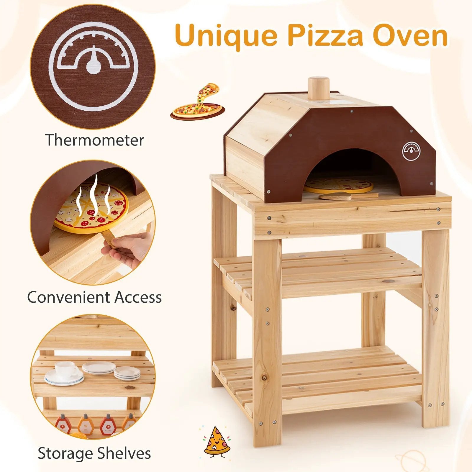 3-Piece Outdoor Kitchen Set Mud Kitchen with Separate BBQ Grill and Pizza Oven-Natural by DirectDeals