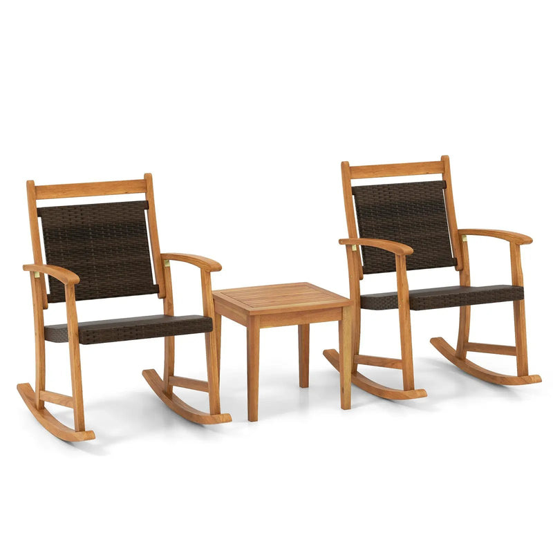 3 Pieces Acacia Wood Patio Rocking Chair Set with Side Table by DirectDeals