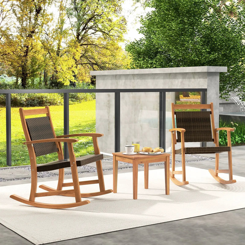 3 Pieces Acacia Wood Patio Rocking Chair Set with Side Table by DirectDeals