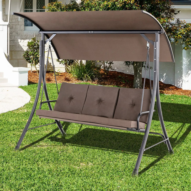 3-Seat Outdoor Porch Swing with Adjustable Canopy and Padded Cushions by DirectDeals