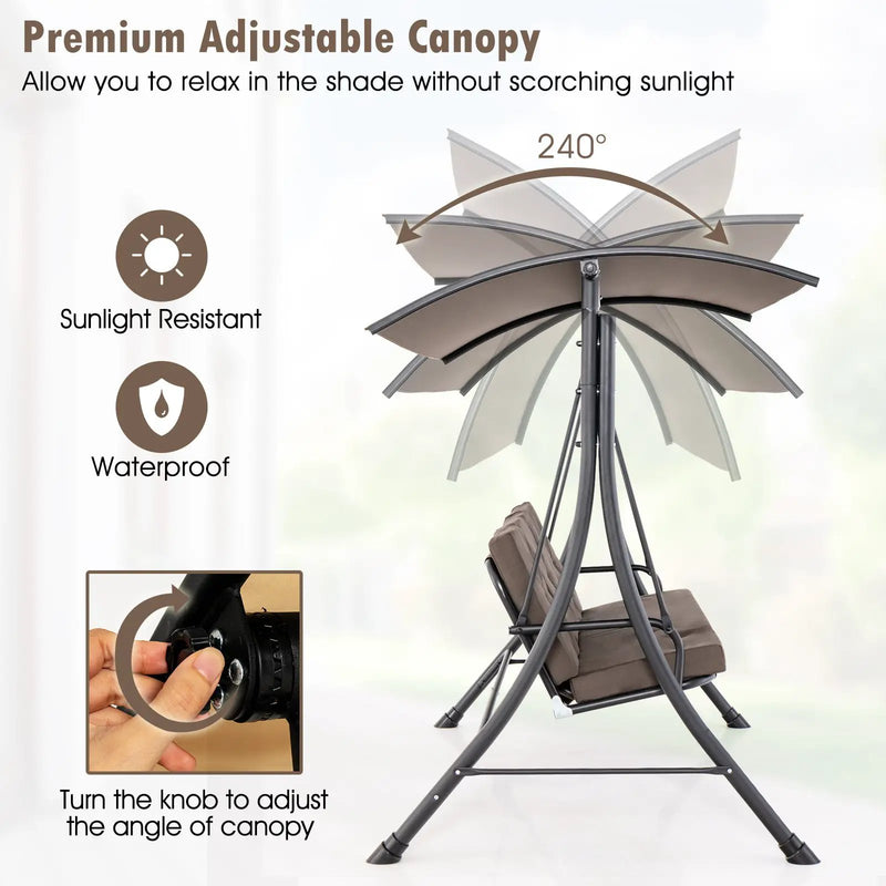 3-Seat Outdoor Porch Swing with Adjustable Canopy and Padded Cushions by DirectDeals
