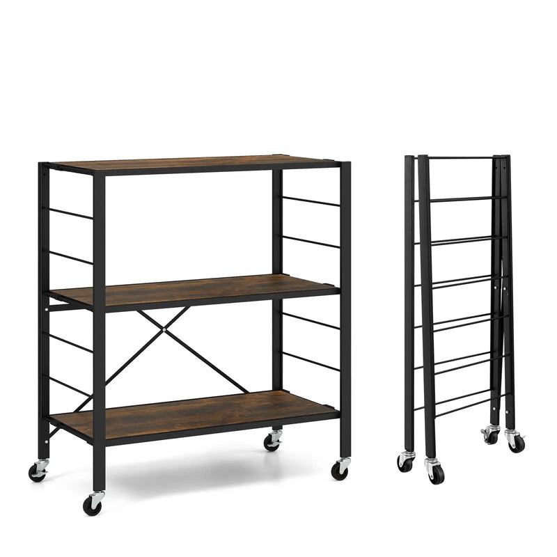 3-Tier Foldable Shelving Unit with Detachable Wheels and Adjustable Shelves by DirectDeals