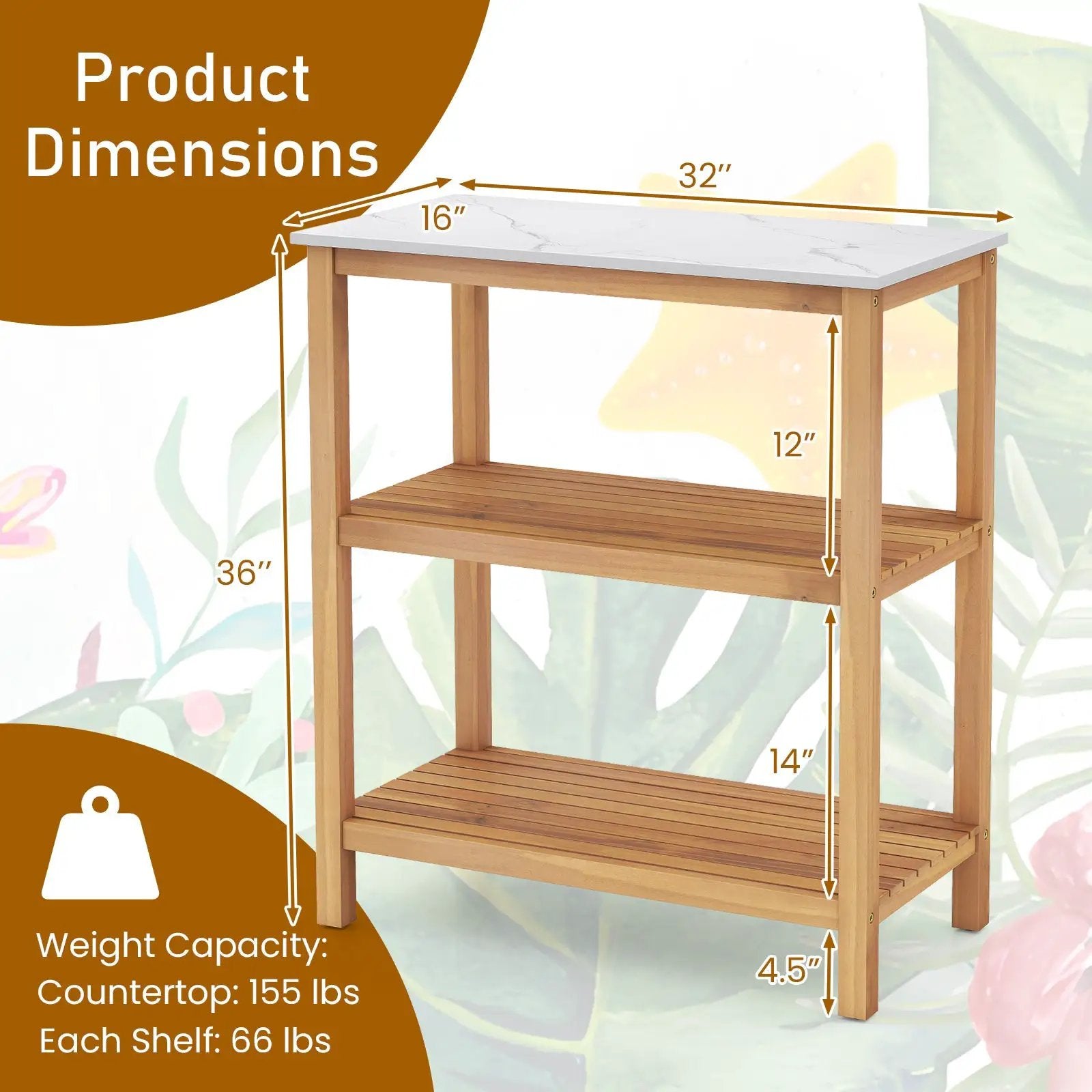 3-Tier Garden Potting Bench Table with Marble-Like Countertop by DirectDeals