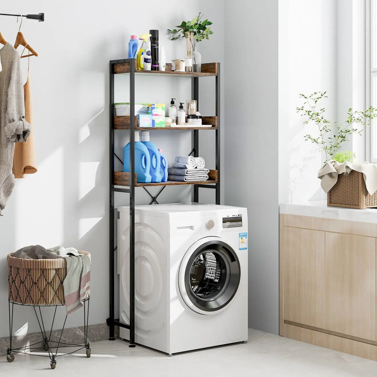 Over The Toilet Storage Rack with Hooks and Adjustable Bottom Bar by DirectDeals