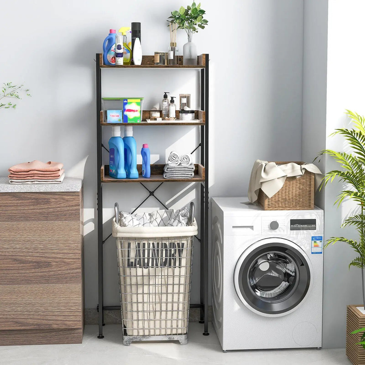 Over The Toilet Storage Rack with Hooks and Adjustable Bottom Bar by DirectDeals