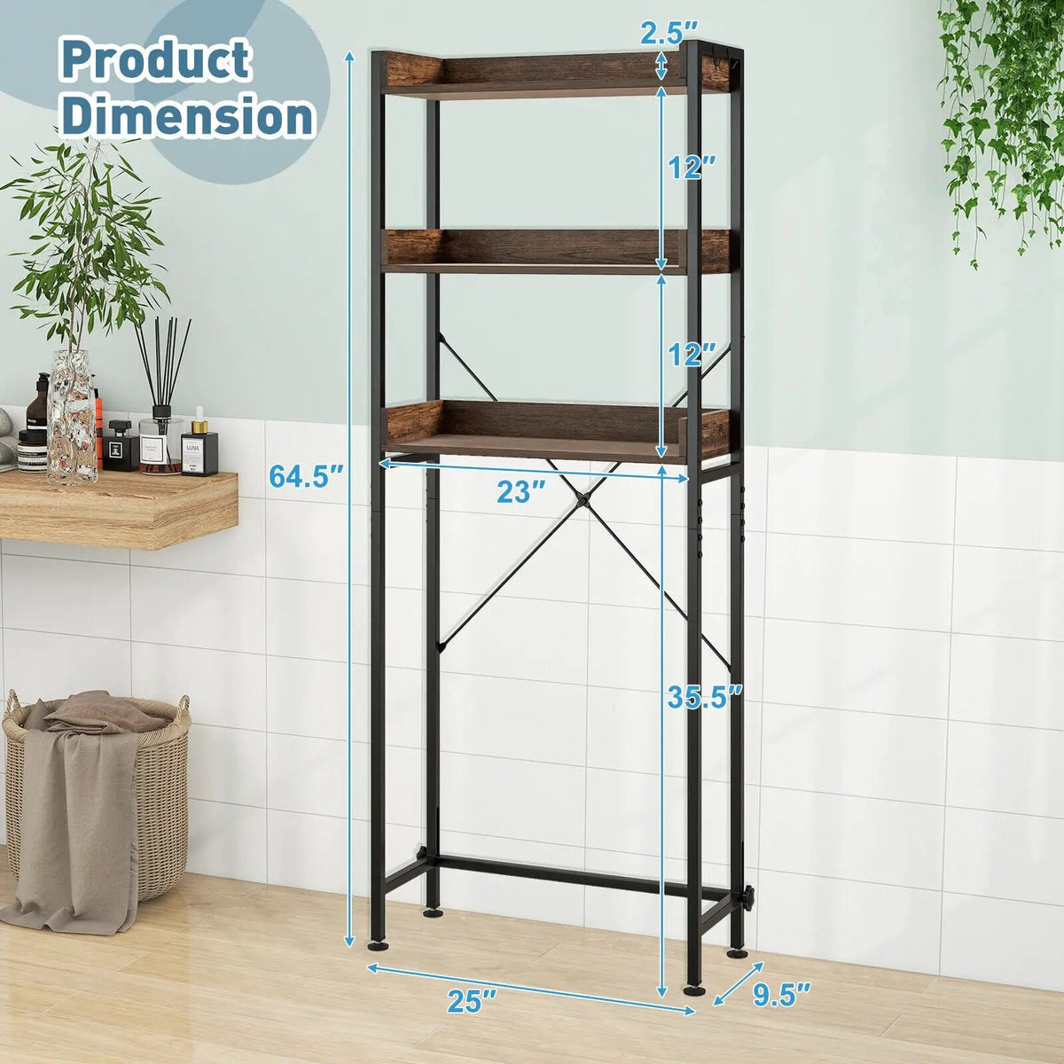 Over The Toilet Storage Rack with Hooks and Adjustable Bottom Bar by DirectDeals