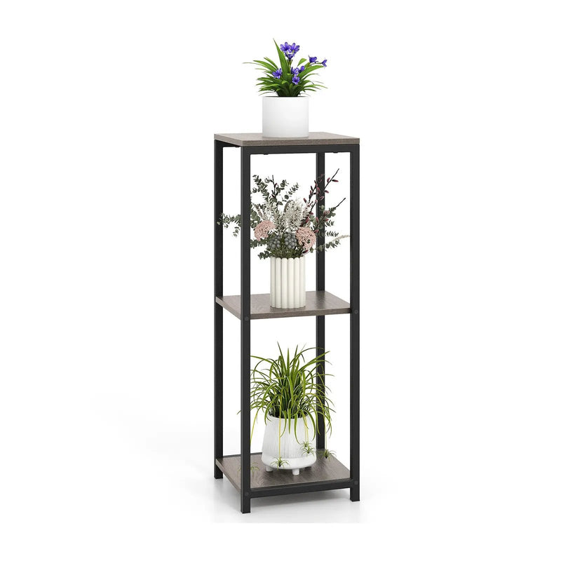 3-Tier Tall Metal Plant Stand Corner Plant Holder with Anti-tipping Device-Black & Gray by DirectDeals
