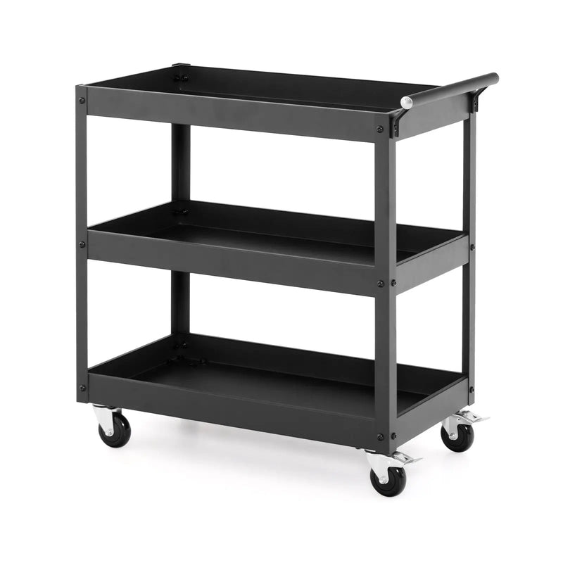 3-Tier Utility Cart Rolling Metal Cart with Handle and Universal Wheels by DirectDeals