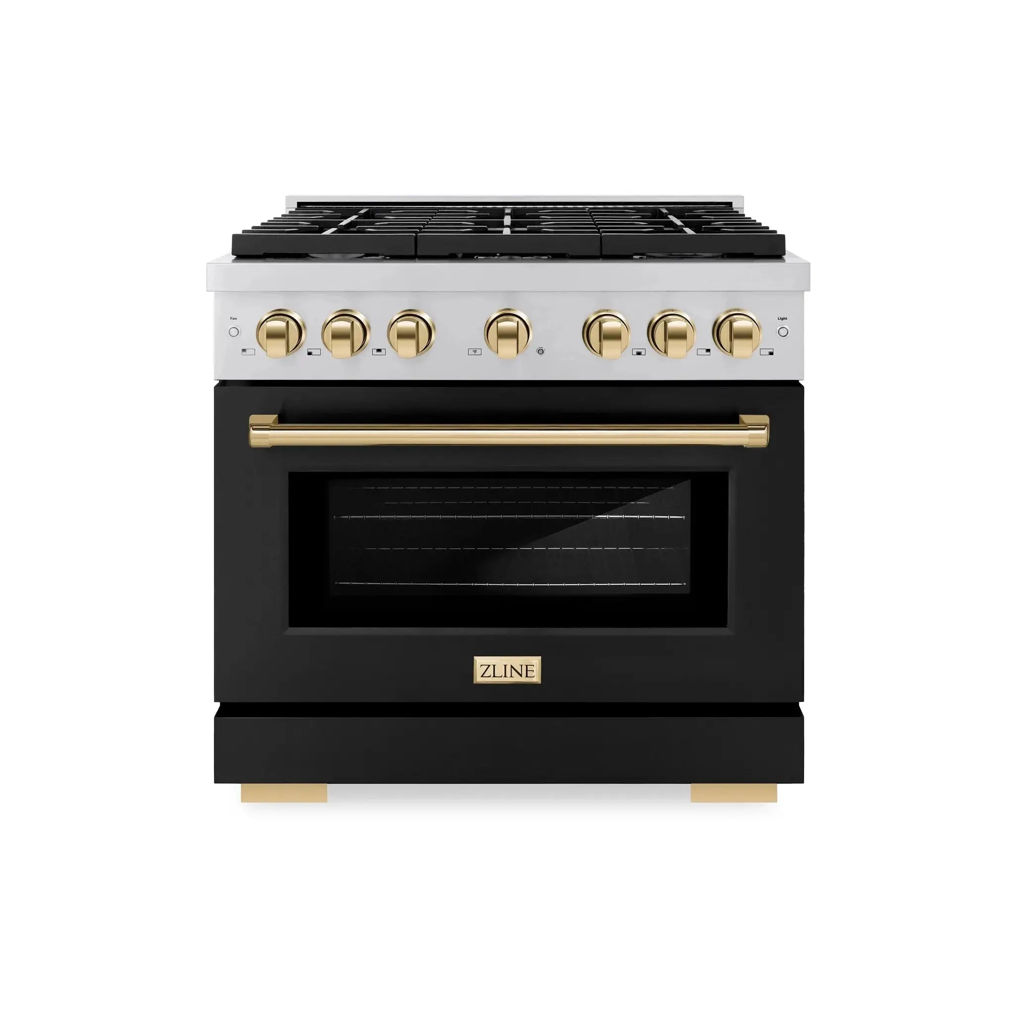 ZLINE 36"Paramount Dual Fuel Range Black Matte Gold SDRZ-BLM-36-G by Farmhouse Kitchen and Bath