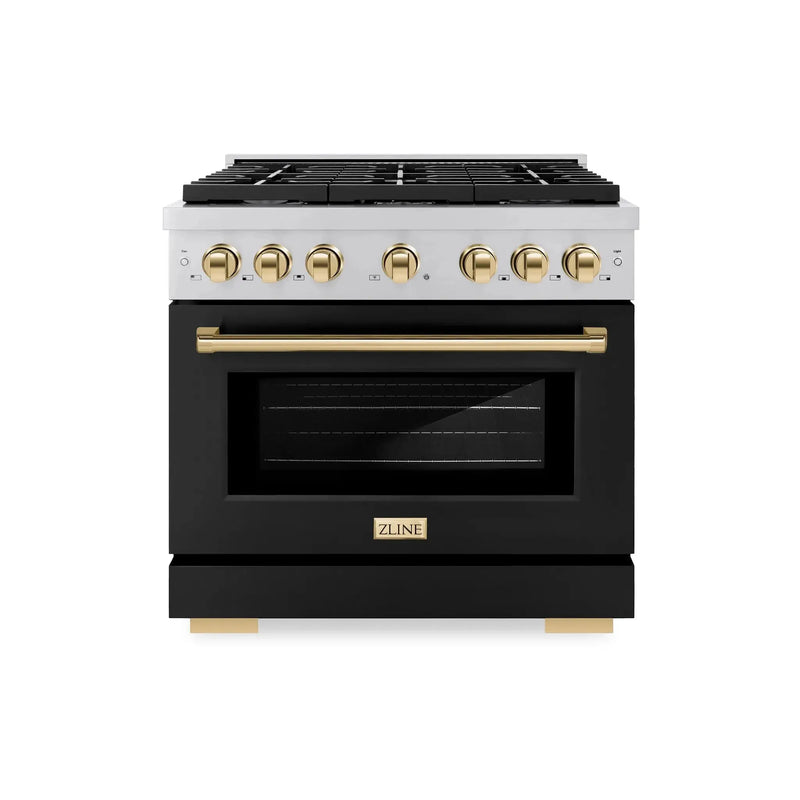 ZLINE 36"Paramount Dual Fuel Range Black Matte Gold SDRZ-BLM-36-G by Farmhouse Kitchen and Bath