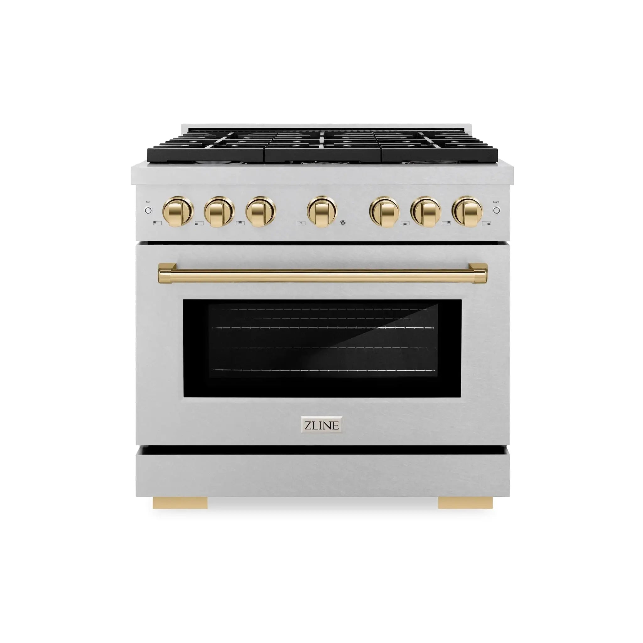 ZLINE 36"Paramount Dual Fuel Range DuraSnow® Gold SDRSZ-36-G by Farmhouse Kitchen and Bath