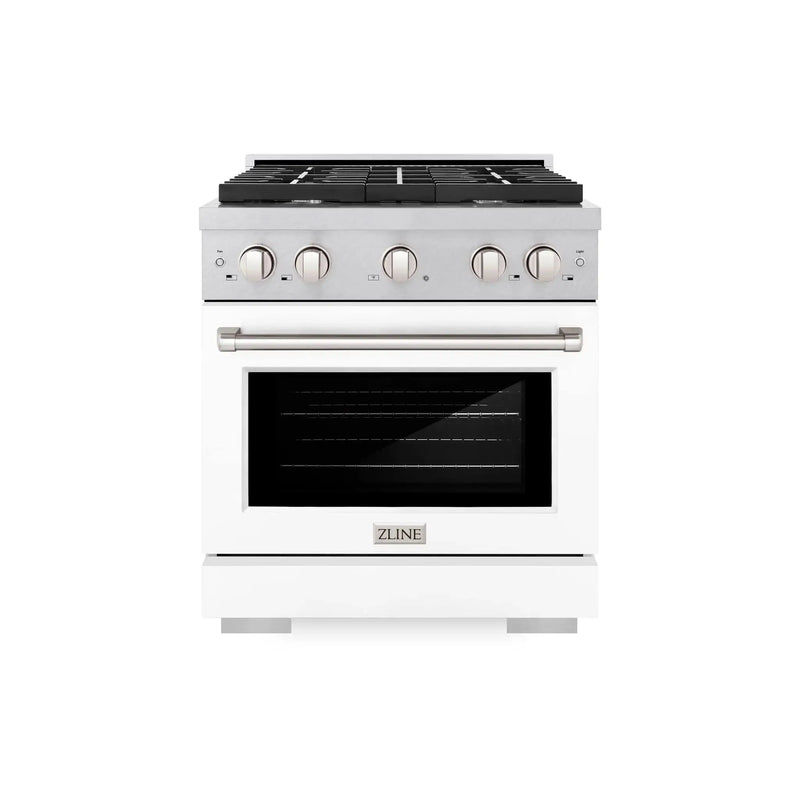 ZLINE 30"Paramount Dual Fuel Range DuraSnow® White Matte SDRS-WM-30 by Farmhouse Kitchen and Bath
