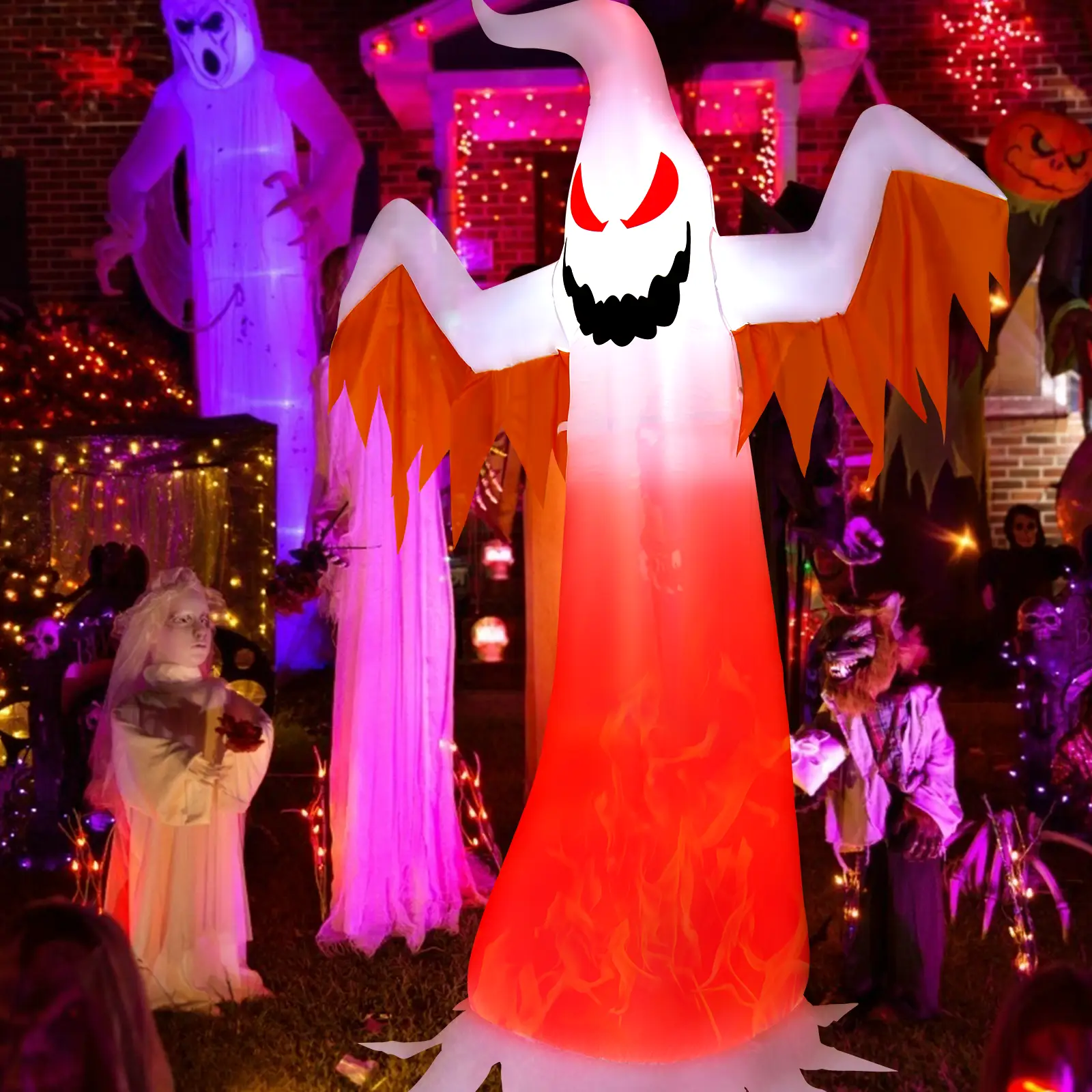 8 Feet Halloween Inflatable Ghost with Rotatable Flame LED Lights by DirectDeals