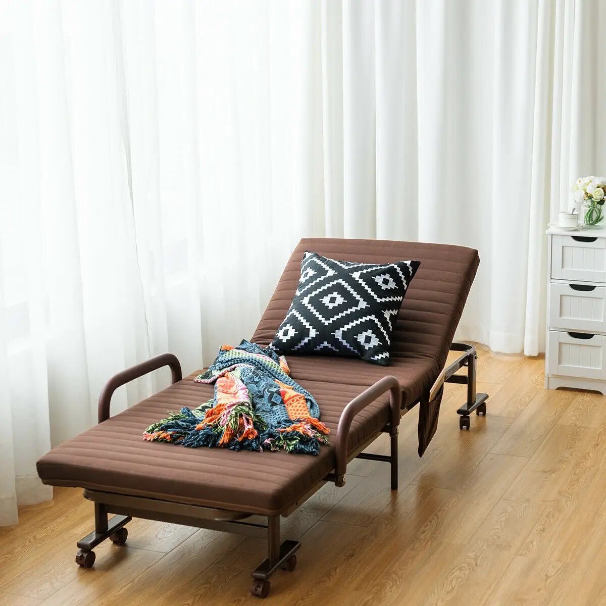 Adjustable Folding Guest Bed Frame with Mattress and Wheels, photo 15 of 24