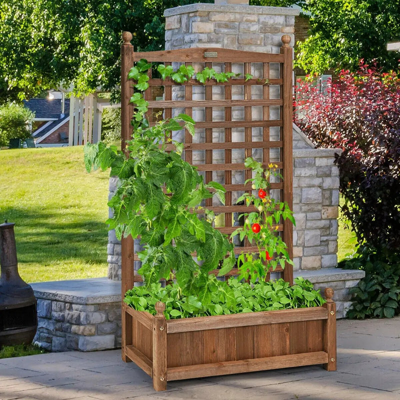 Solid Free Standing Wood Planter Box with Trellis for Garden by DirectDeals