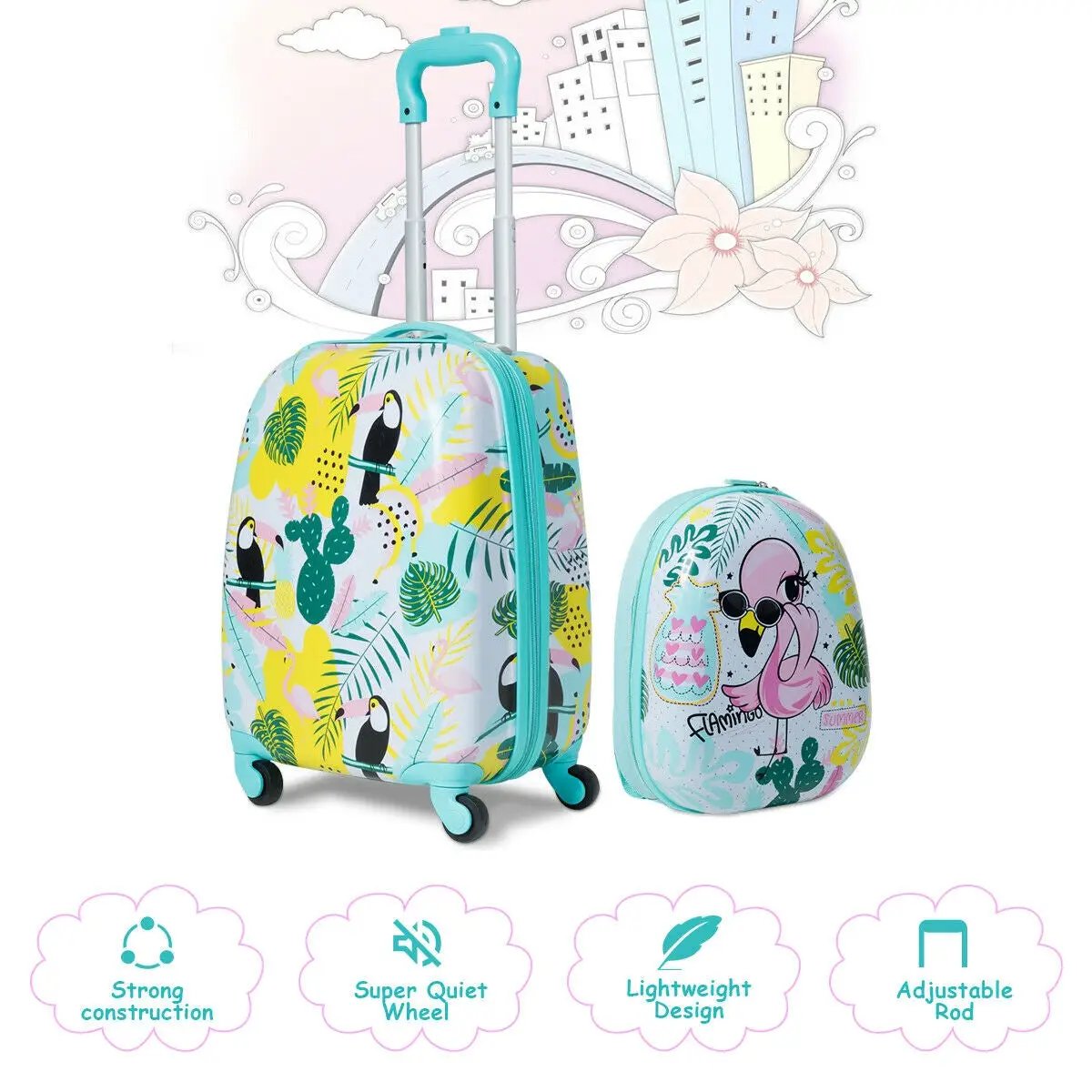 2 Pieces Kid's Luggage Set 12-inch Backpack and 16-inch Rolling Suitcase Travel by DirectDeals