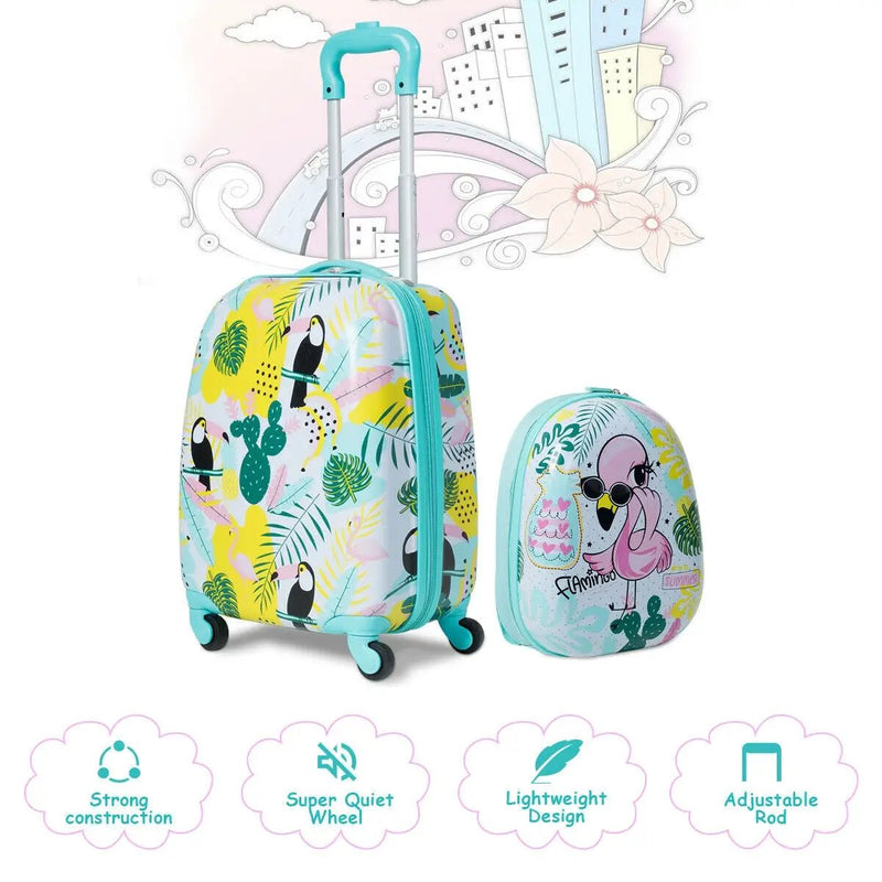 2 Pieces Kid's Luggage Set 12-inch Backpack and 16-inch Rolling Suitcase Travel by DirectDeals
