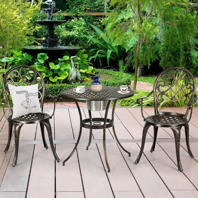 3 Pieces Outdoor Set Patio Bistro with Attached Removable Ice Bucket by DirectDeals