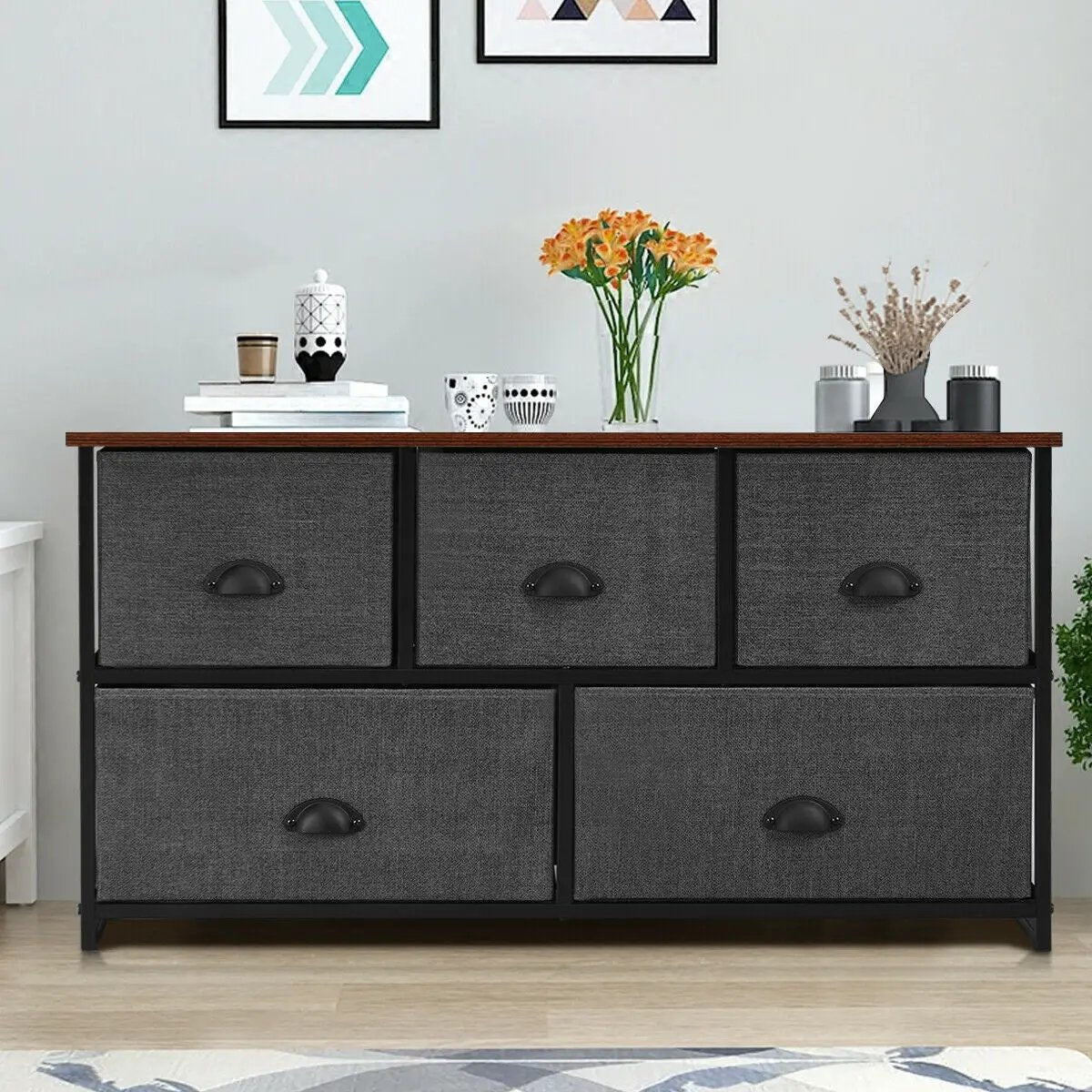Wood Dresser Storage Unit Side Table Display Organizer