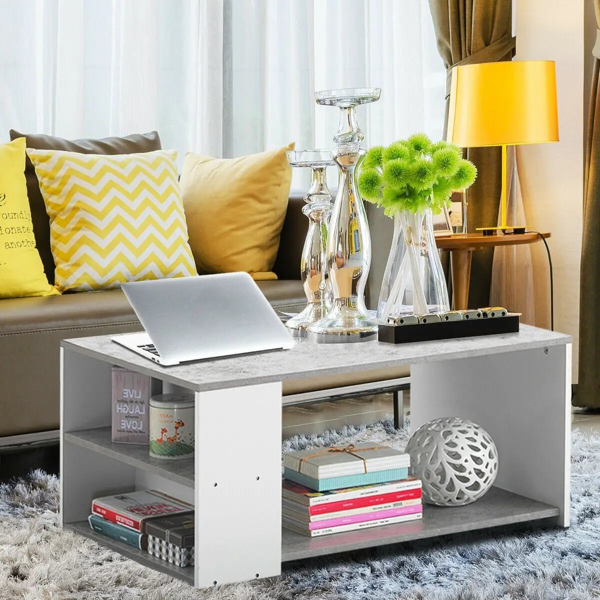 Coffee Table Sofa Side Table with Storage Shelves, photo 2 of 24