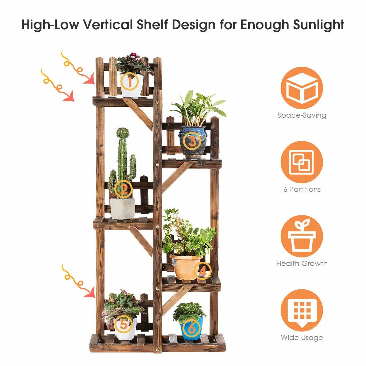 5-Tier Flower Rack Wood Plant Stand 6 Pots Display Shelf by DirectDeals
