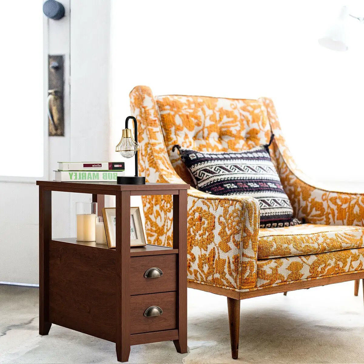 Set of 2 End Table Wooden with 2 Drawer & Shelf Bedside Table by DirectDeals