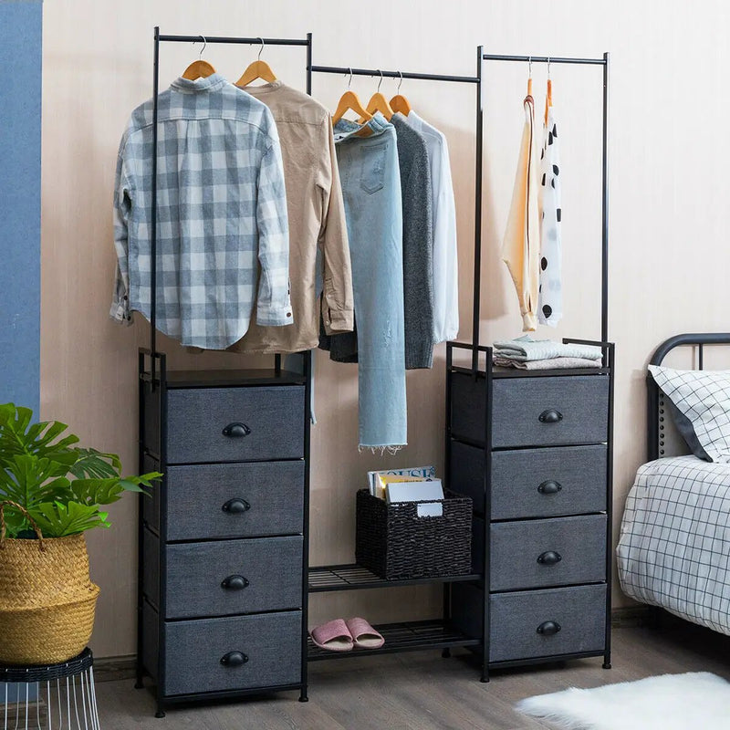 3-in-1 Portable Multifunctional Dresser with 8 Fabric Drawers and Metal Rack by DirectDeals