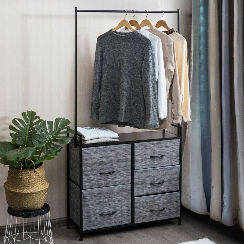 5 Fabric Drawers Dresser with Metal Frame and Wooden Top by DirectDeals