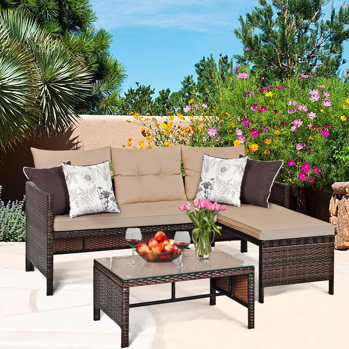 3 Pieces Patio Wicker Rattan Sofa Set, photo 2 of 10