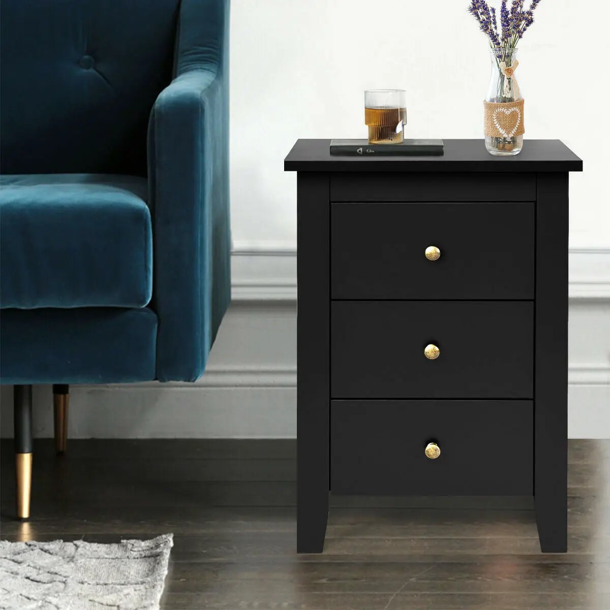 Set of 2 Nightstand End Beside Table Drawers