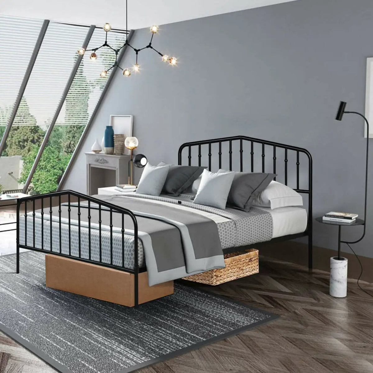 Queen Size Metal Bed Frame Slat Platform, photo 11 of 16